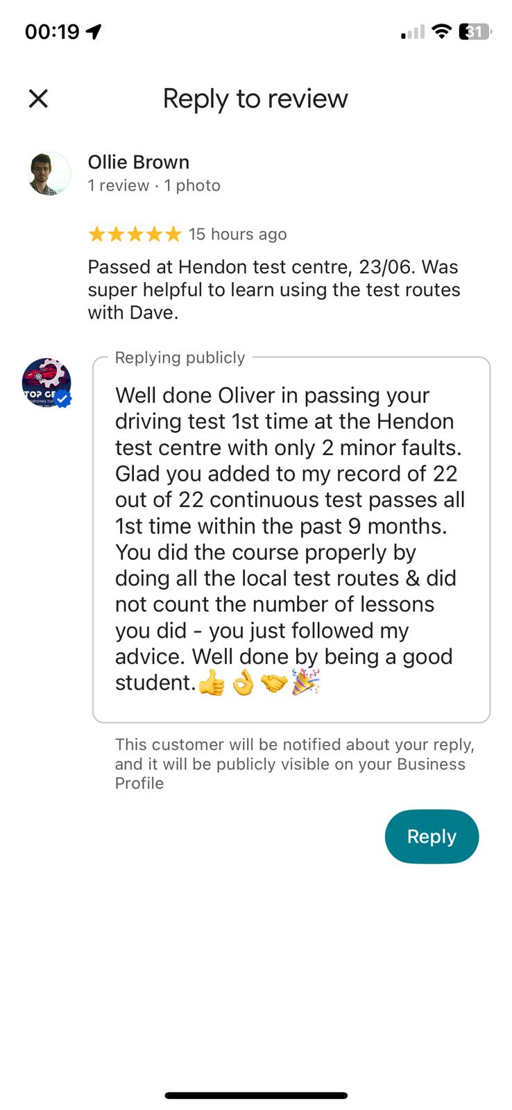 Student 11 celebrating passing their driving test with Top Gear Driving School