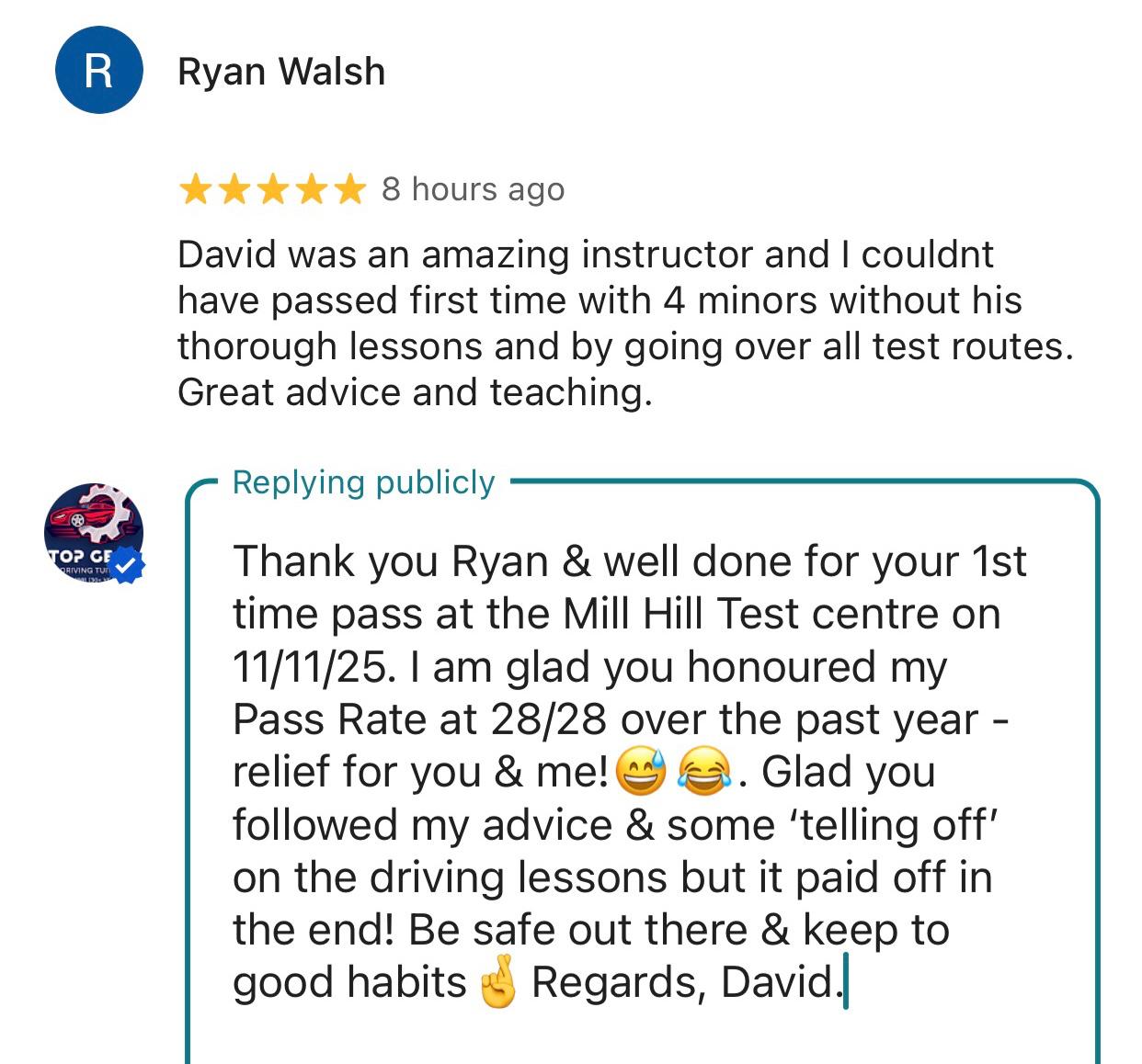 Student 5 celebrating passing their driving test with Top Gear Driving School